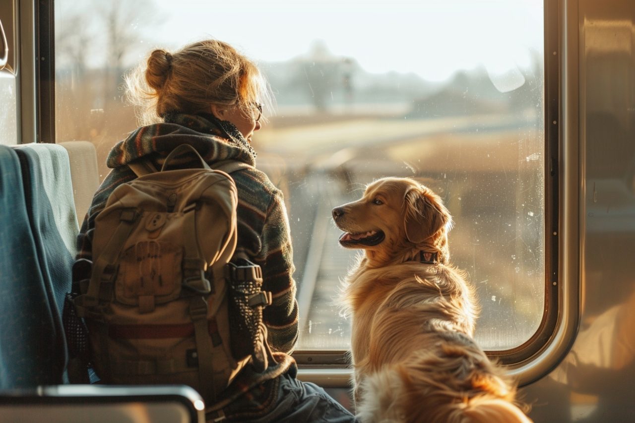 chien dans un compartiment de train seul 
chien assis calmement dans un wagon de train