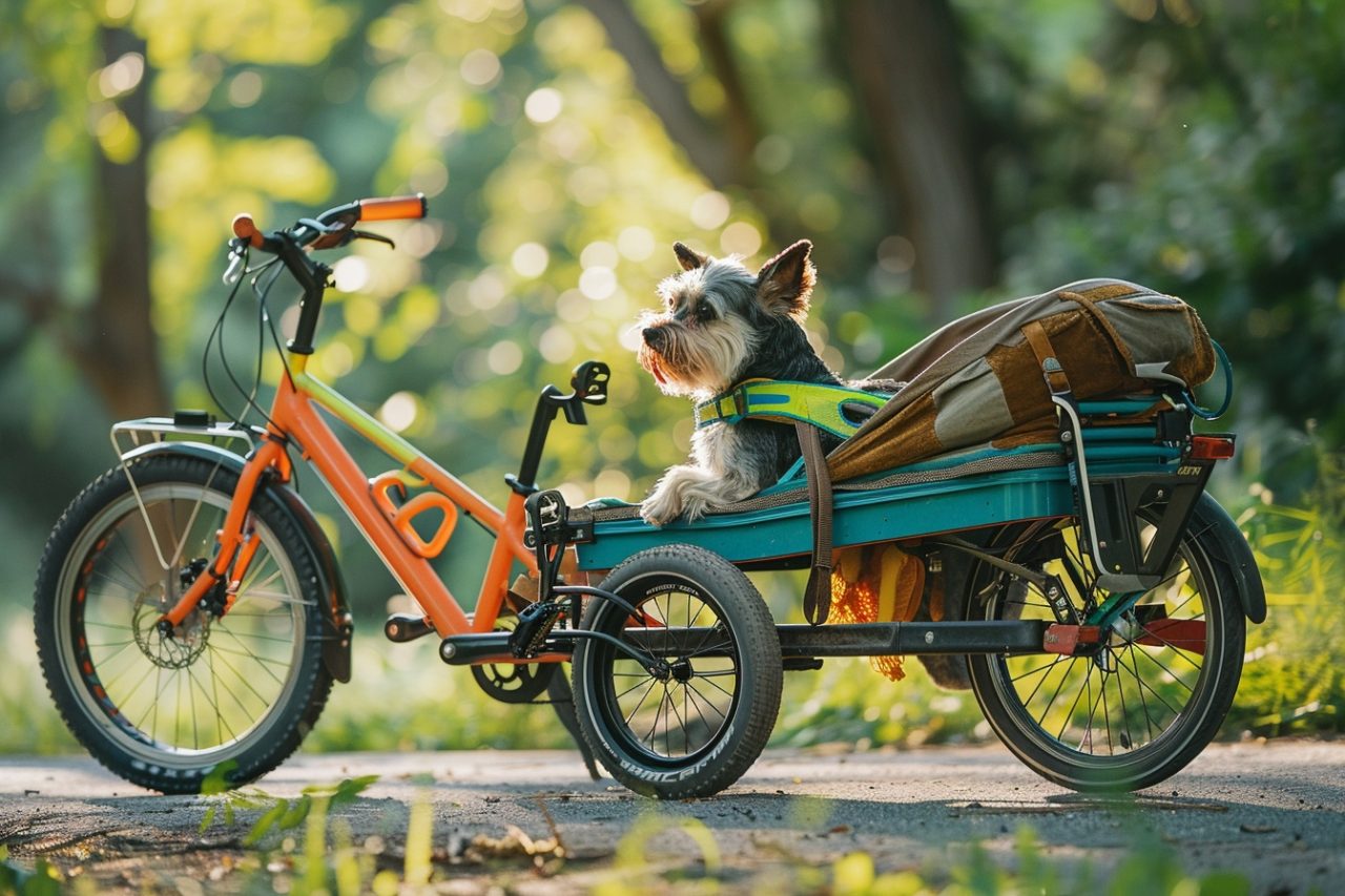 remorque vélo avec chien à bord
chien assis dans remorque de vélo